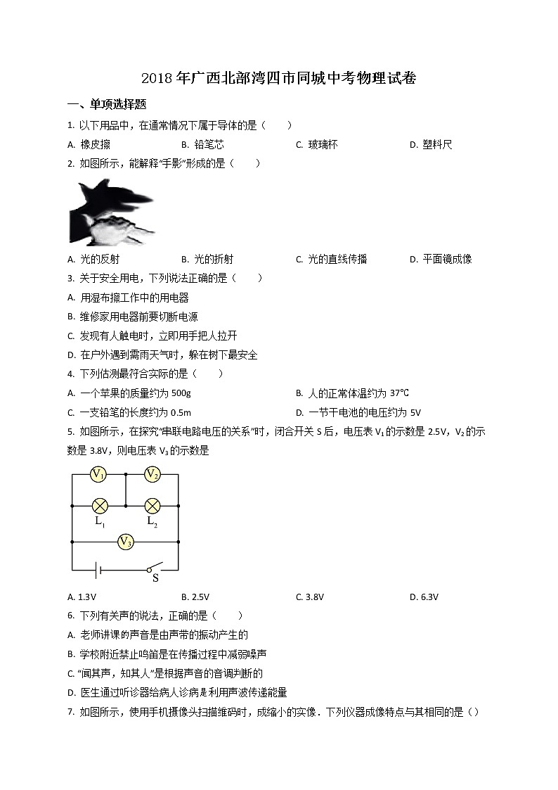 精品解析：2018年广西北部湾四市同城中考物理试题（原卷版）第1页