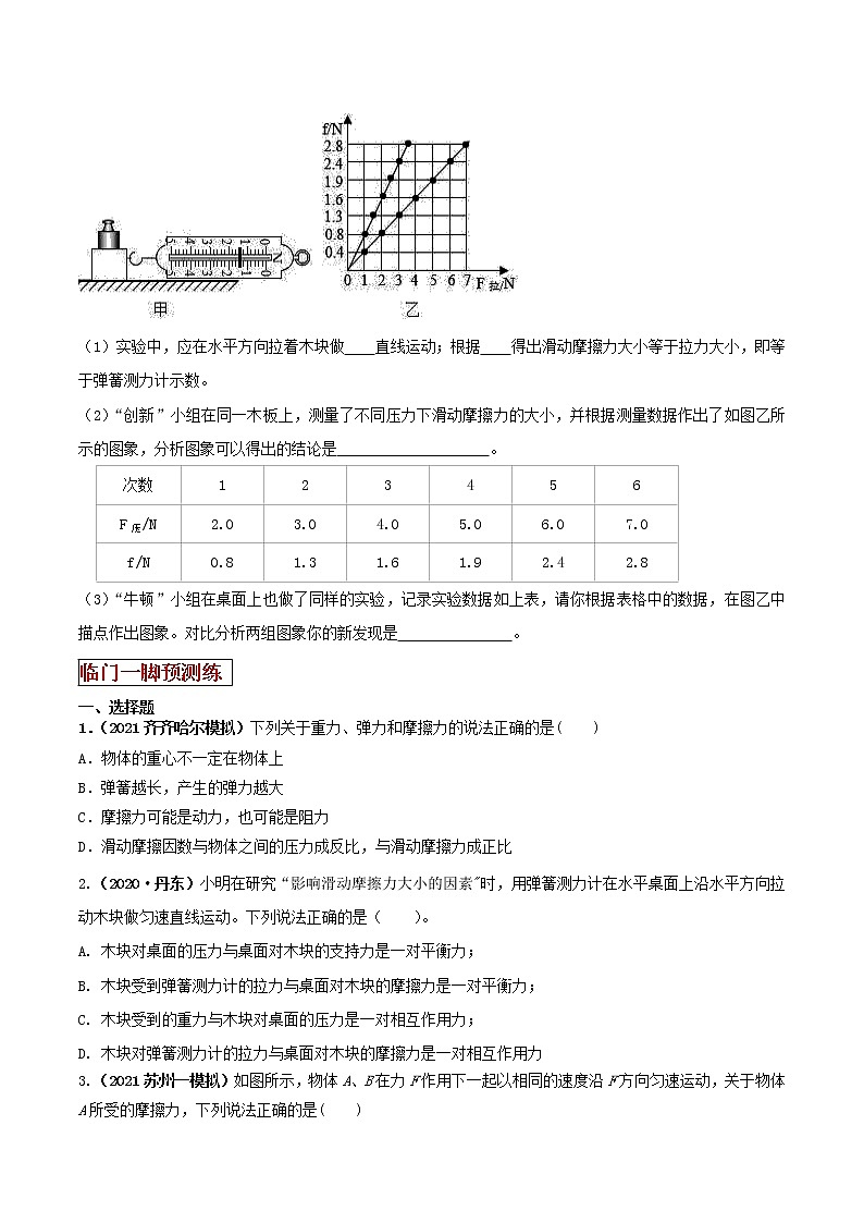 初中物理中考二轮专题练习       专题07 摩擦力问题易错点突破03