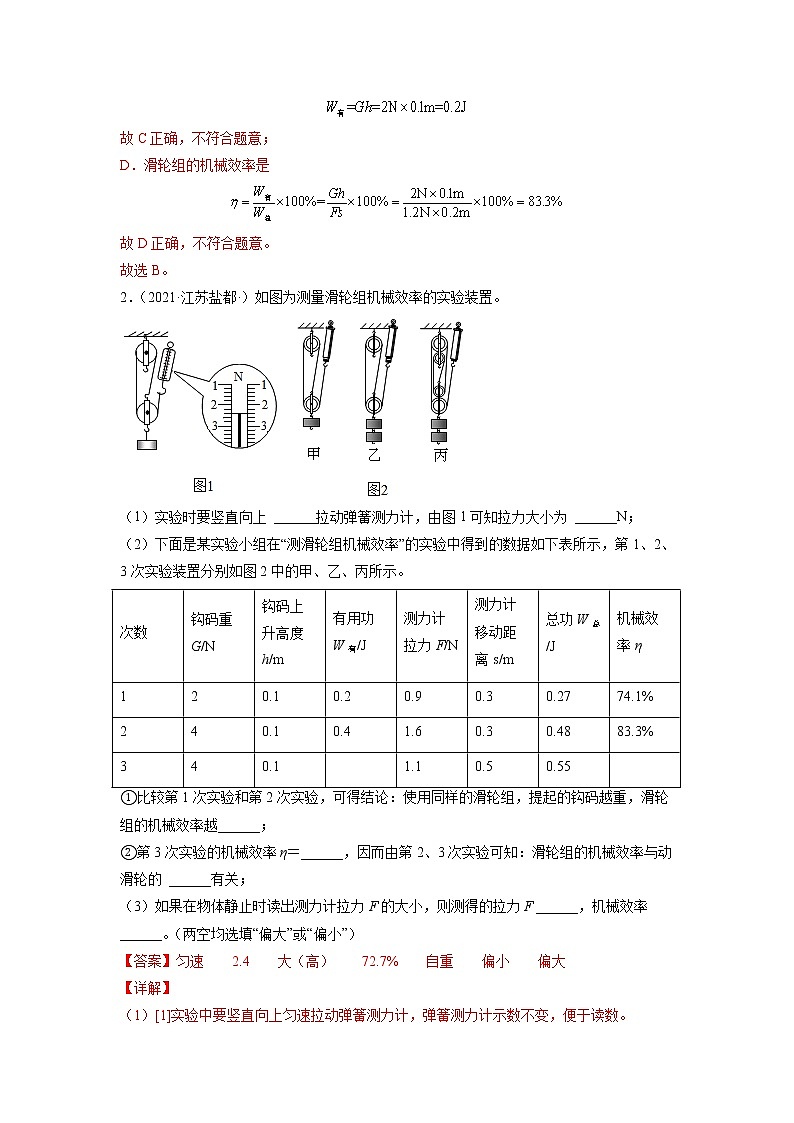 专题12功 功率 机械效率-备战2022年中考物理一轮复习考点微专题学案02
