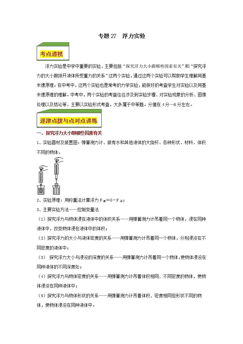 专题27  浮力实验（教师版）第1页