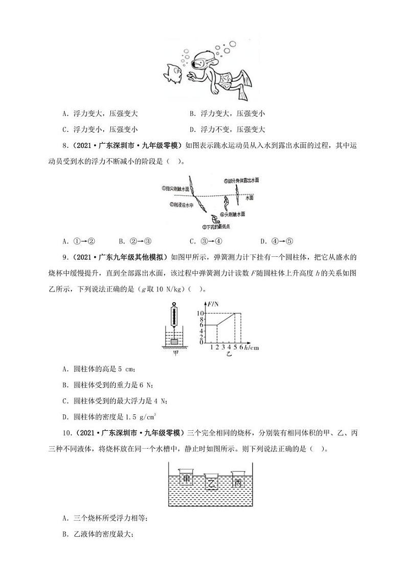 2021广东省中考物理模拟题分章节汇编 第十章  浮力（学生版+解析版）第3页