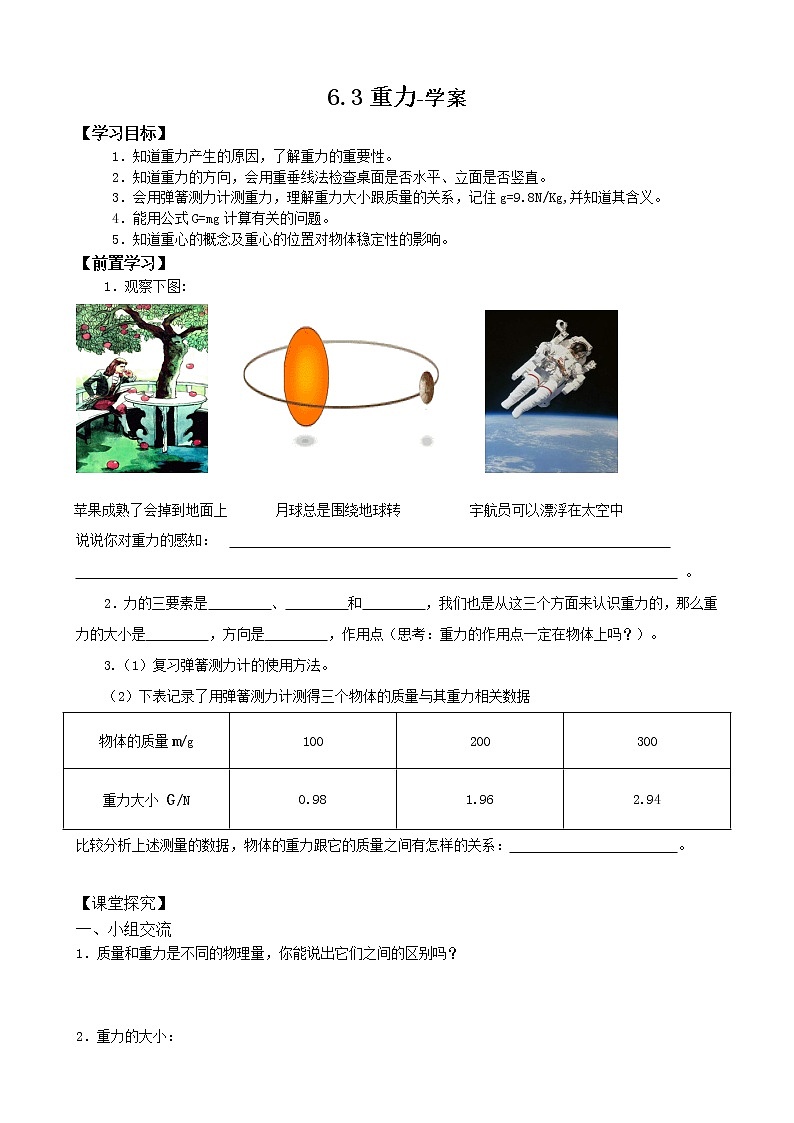 6.3重力（课件+教案 +练习+学案）01