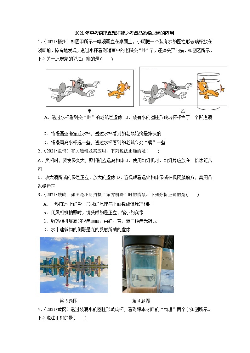 2021年中考物理真题汇编之考点凸透镜成像的应用第1页