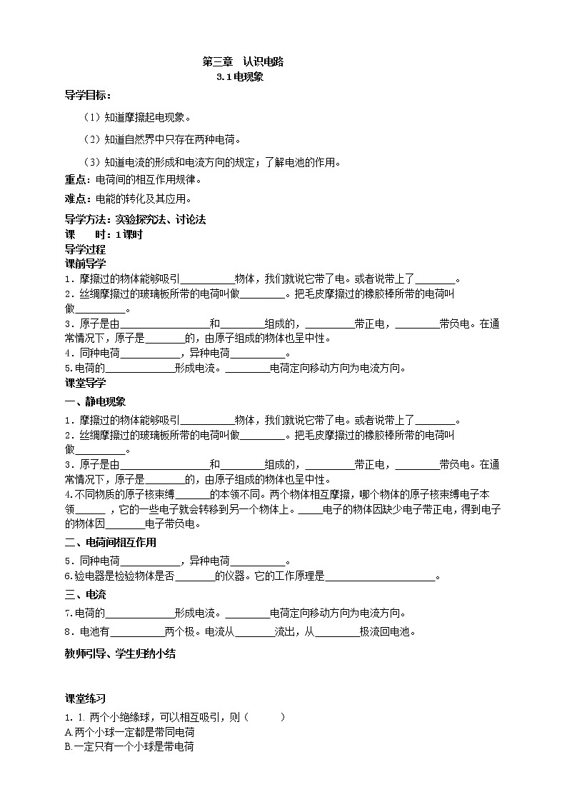 3.1 电现象（课件+教案+学案+练习）（教科版）01