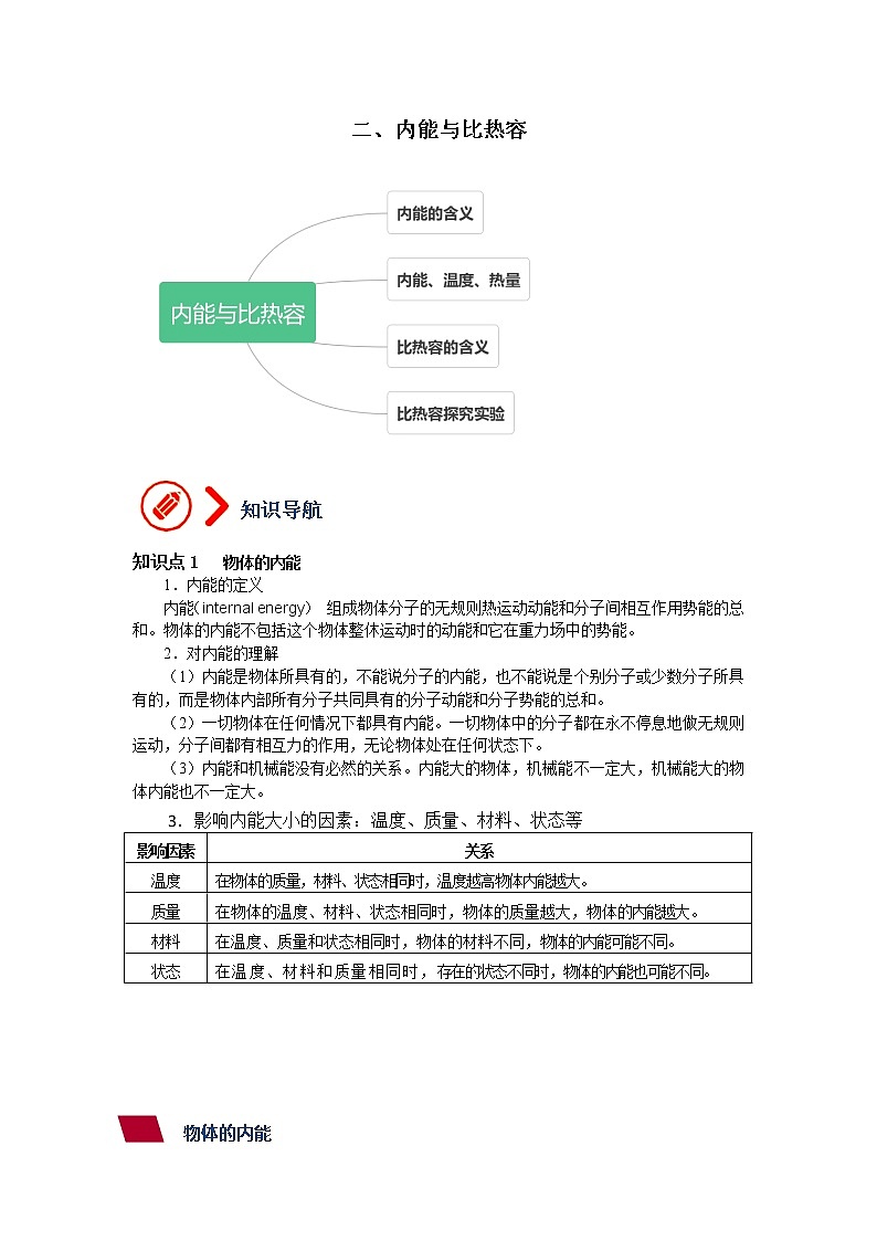 2、内能与比热容（原卷版）第1页