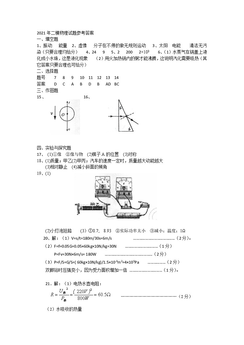 河南省南阳市油田2021年中招第二次模拟物理试题(解析版+原卷版)01