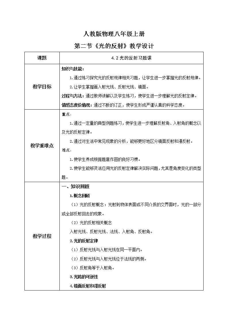 4.2《光的反射》习题课（课件+教案+练习）01