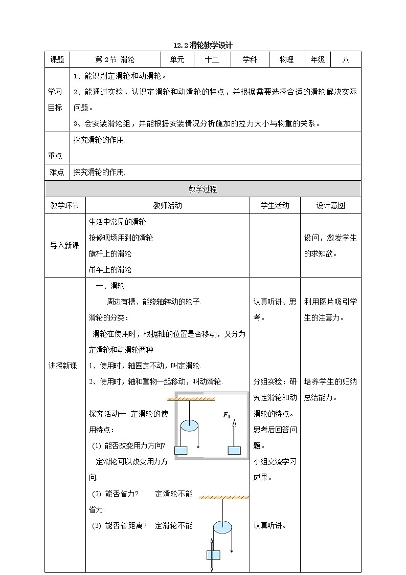 12.2滑轮（课件+教案+练习+学案）01