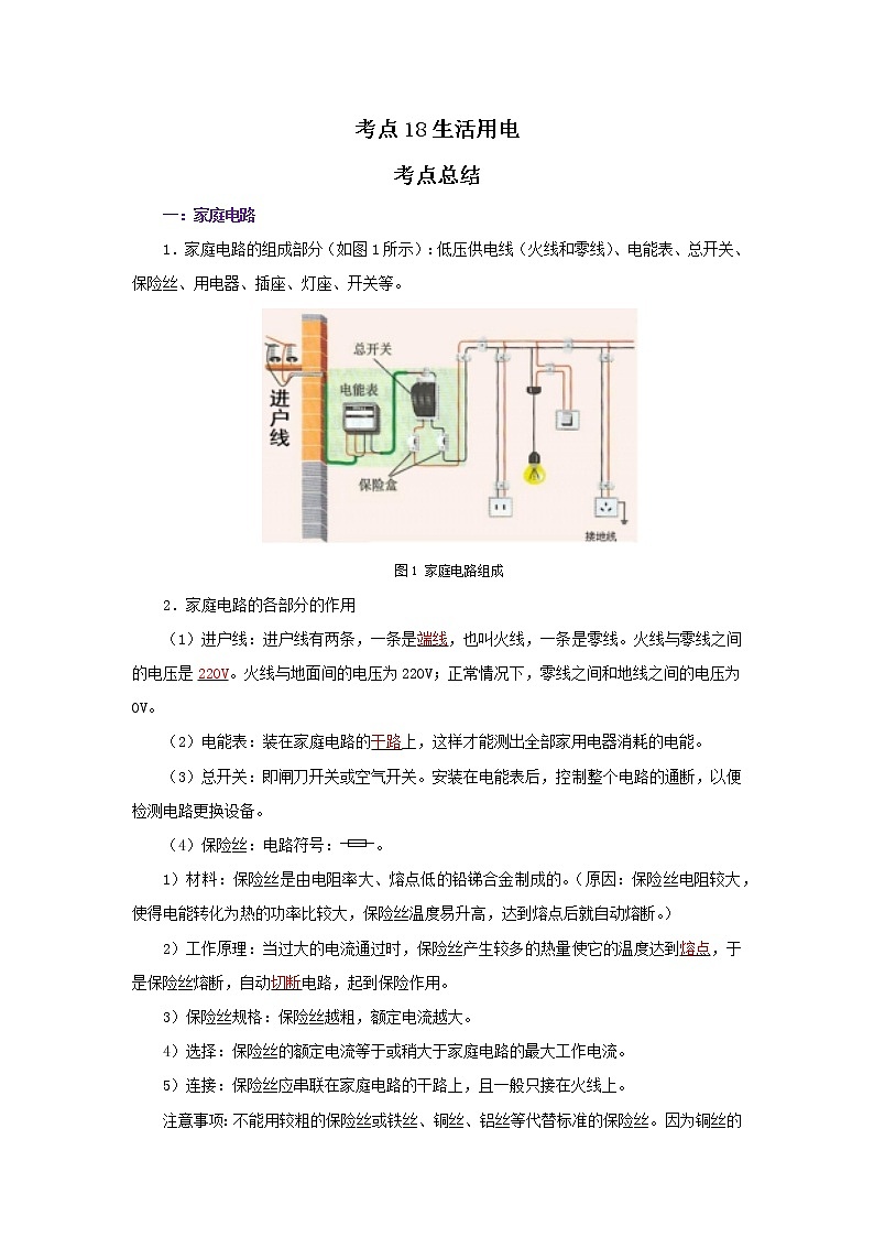 考点18生活用电（解析版）-2022年物理中考一轮复习考点透析（北师大版）第1页