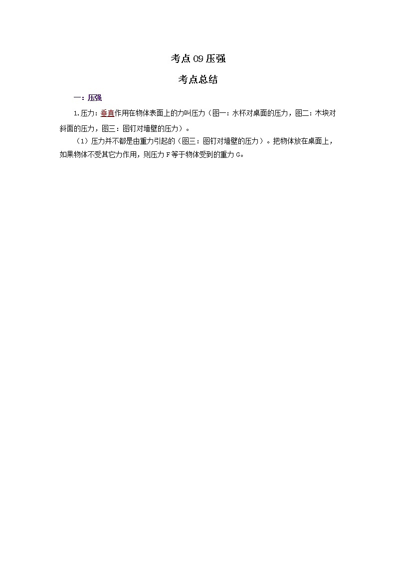 考点09压强（解析版）-2022年物理中考一轮复习考点透析（北师大版）第1页