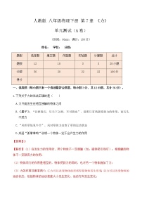 初中物理人教版八年级下册7.1 力单元测试课堂检测