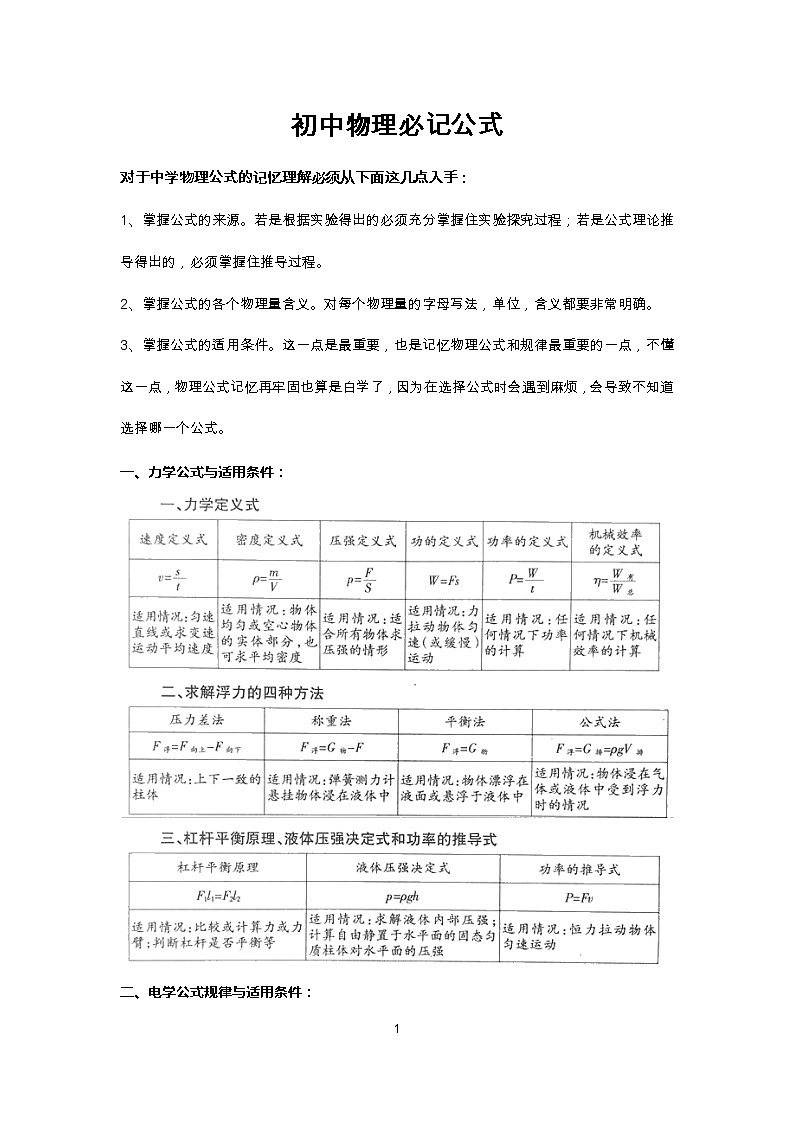 初中中考物理必记公式第1页