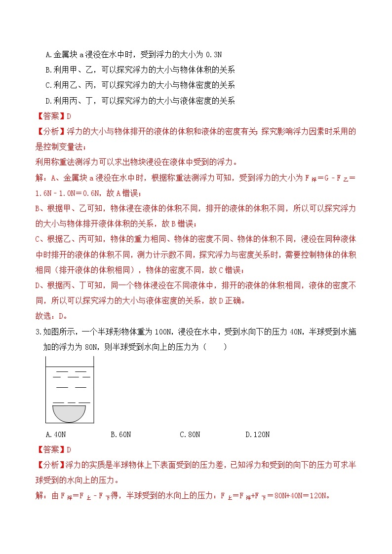 10.8《浮力》单元测试（A卷）-人教版初中物理八年级下册辅导讲义（解析版+原卷版）02