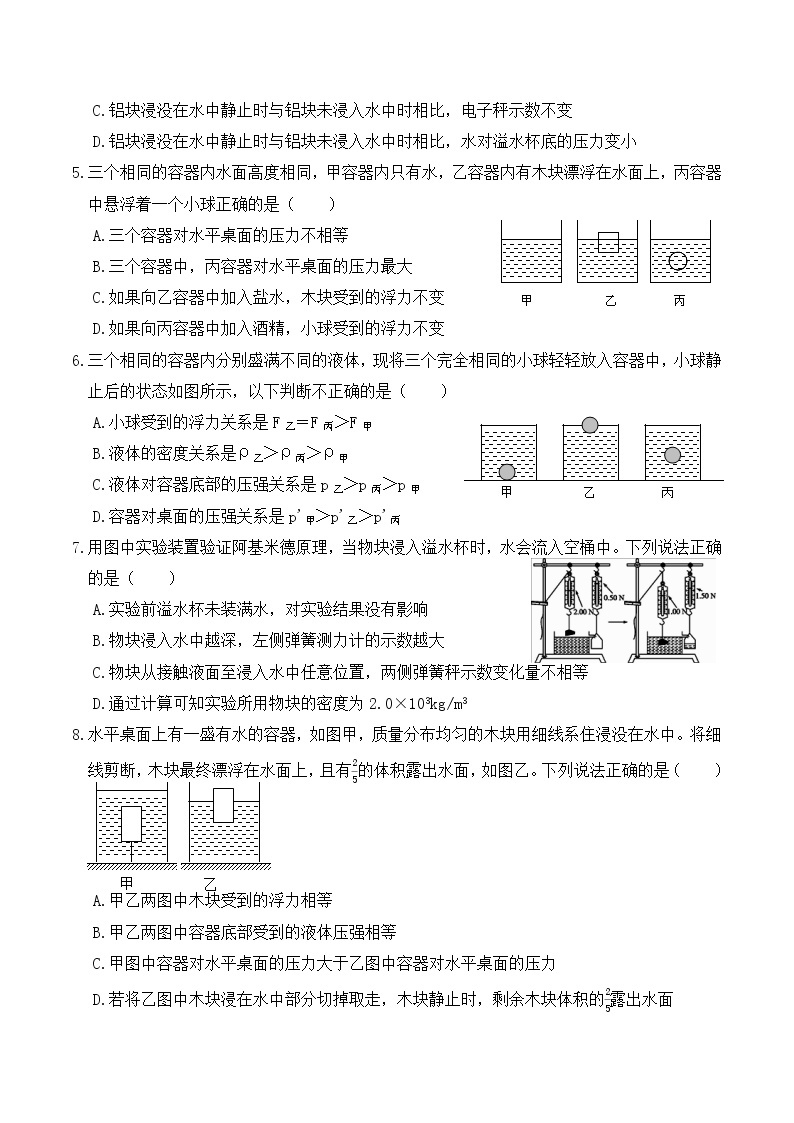 10.8《浮力》单元测试（A卷）-人教版初中物理八年级下册辅导讲义（解析版+原卷版）02