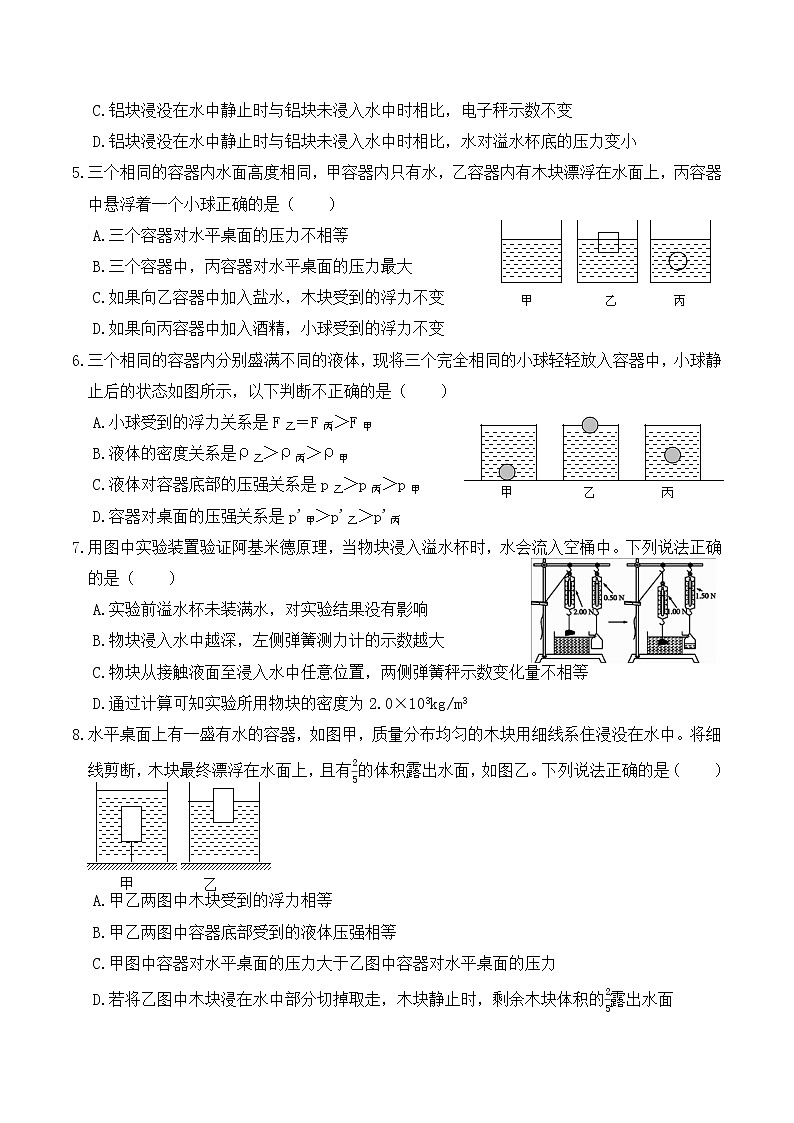 10.8《浮力》单元测试（A卷）-人教版初中物理八年级下册辅导讲义（解析版+原卷版）02