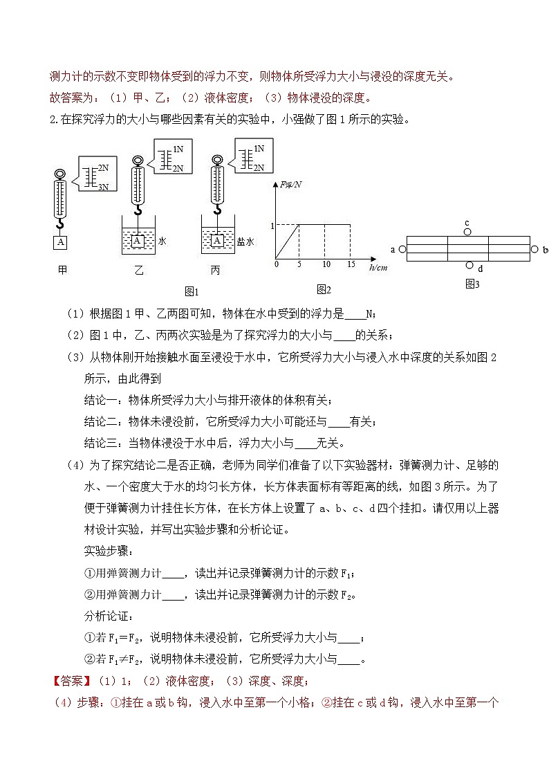 10.4 浮力实验专题练习（浮力影响因素、阿基米德原理、利用浮力测物体密度实验）-人教版初中物理八年级下册辅导讲义（解析版+原卷版）02