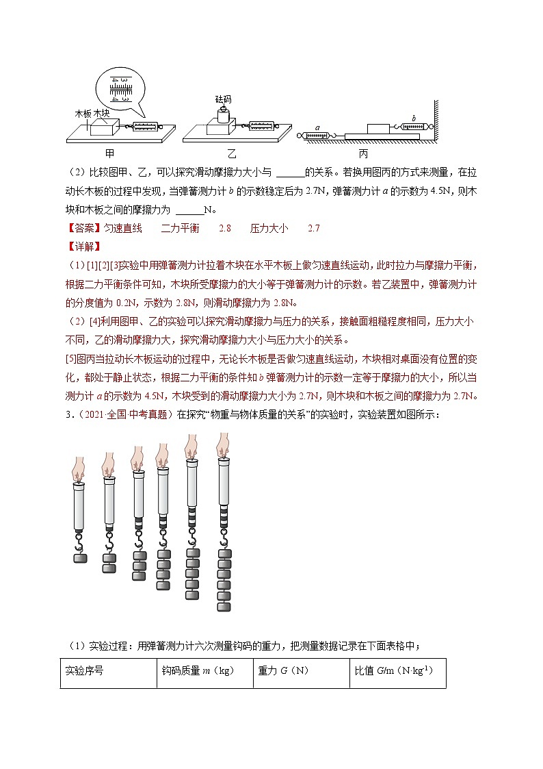 专题07重力 弹力 摩擦力-备战2022年中考物理一轮复习考点微专题学案02