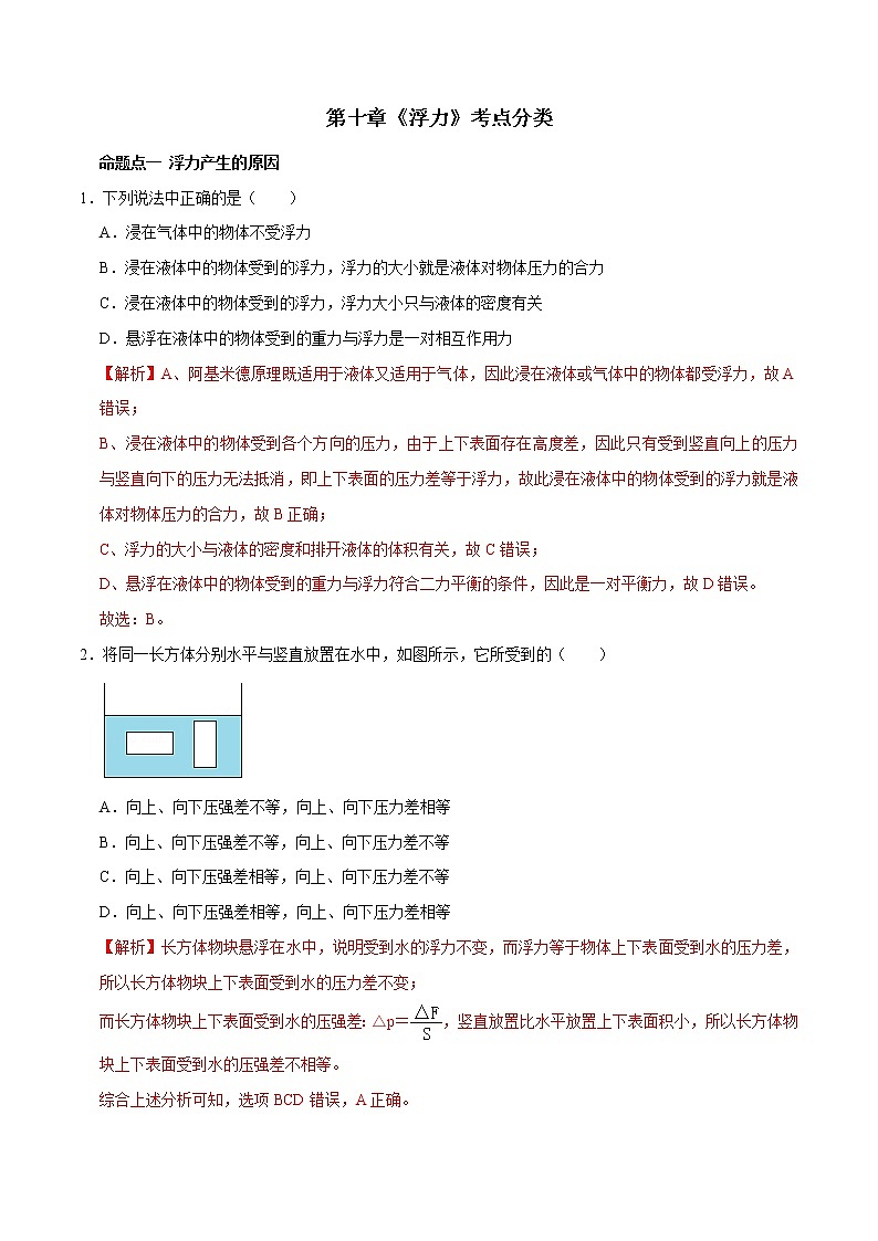 第十章 （考点分类）浮力（解析版）第1页