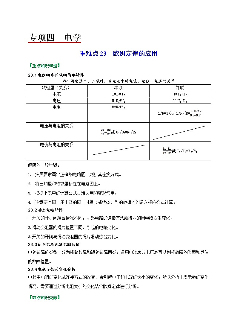 重难点23欧姆定律的应用（教师版）第1页