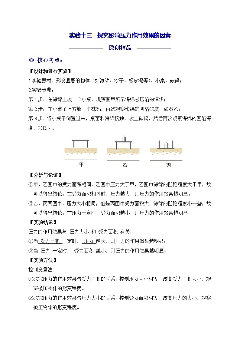 实验13  探究影响压力作用效果的因素练习题第1页