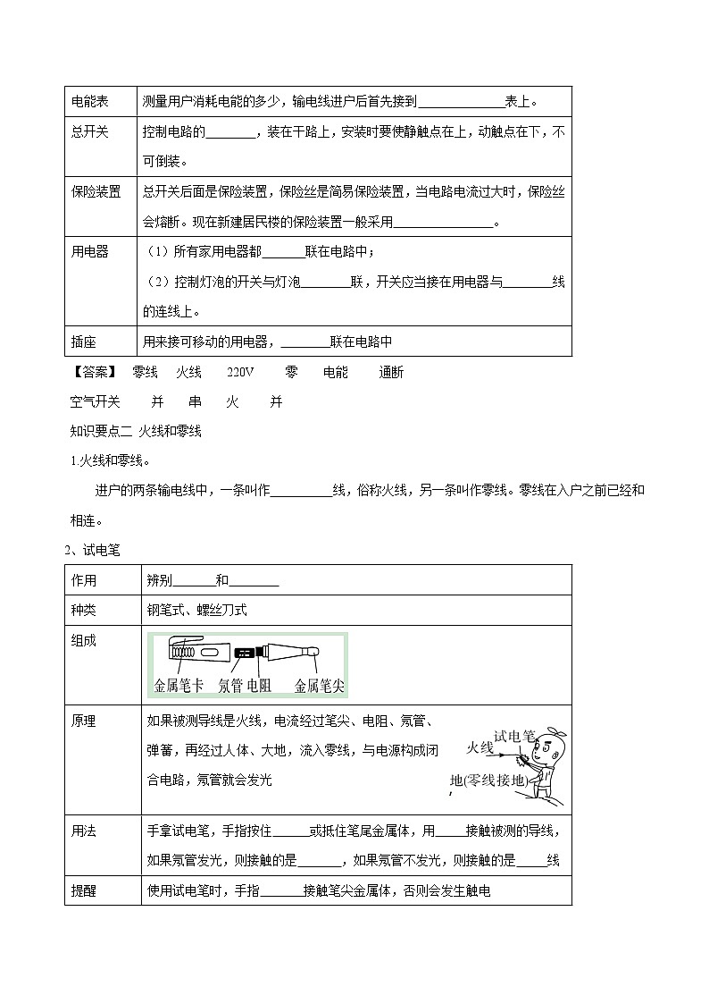 19.1 家庭电路 同步学案 初中物理人教版九年级全一册（2022年）02