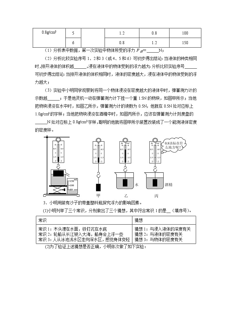 2022年中考物理一轮复习能力提升练习：浮力实验探究第2页