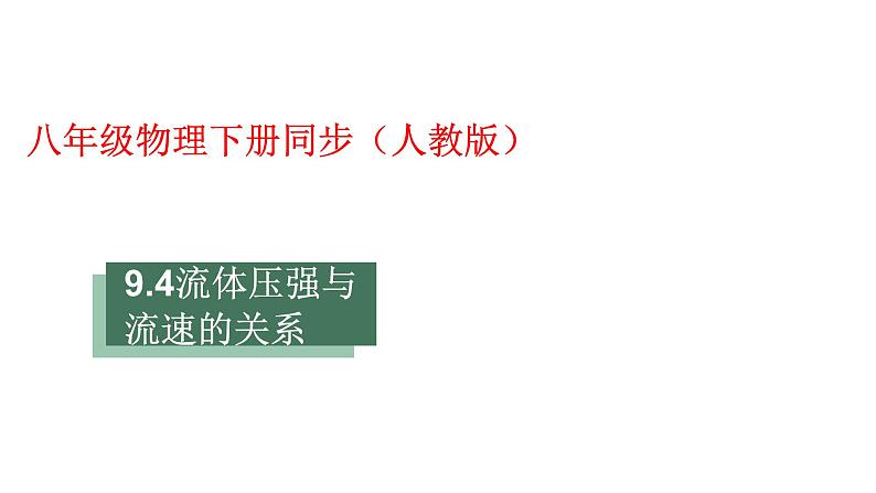 人教版八年级物理下册----9.4流体压强与流速的关系（课件）第1页