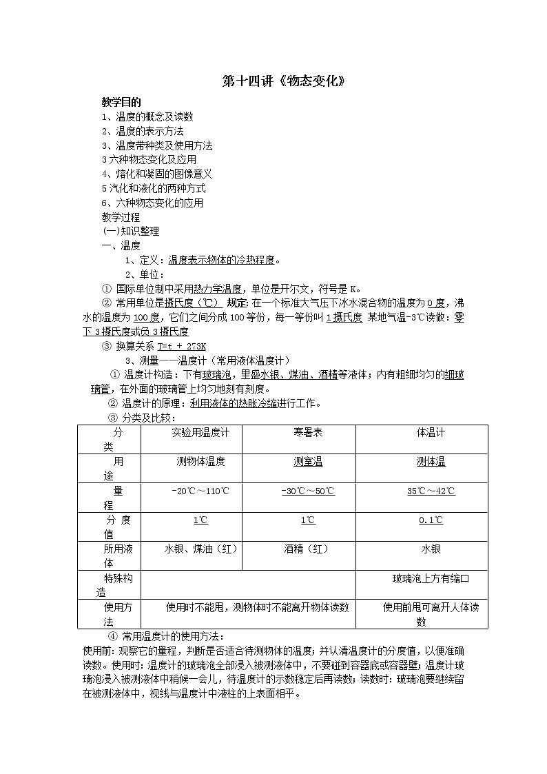 初中物理总复习教案：第14讲物态变化01