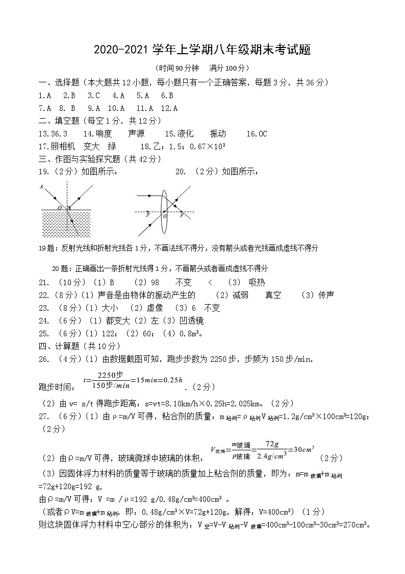 八年级物理试题参考答案第1页