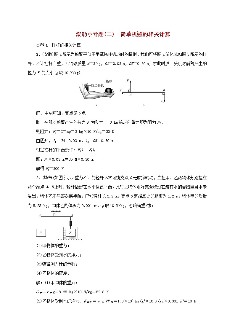 中考物理二轮复习滚动小专题02《简单机械的相关计算》 (含答案)第1页