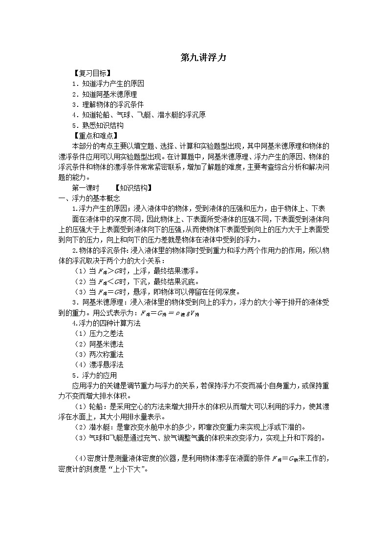 初中物理总复习教案：第9讲 浮力01