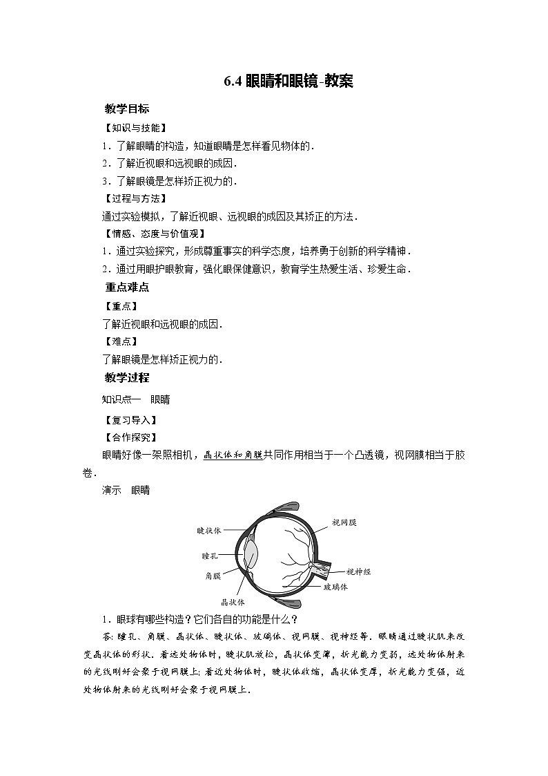 6.4眼睛和眼镜-教案第1页