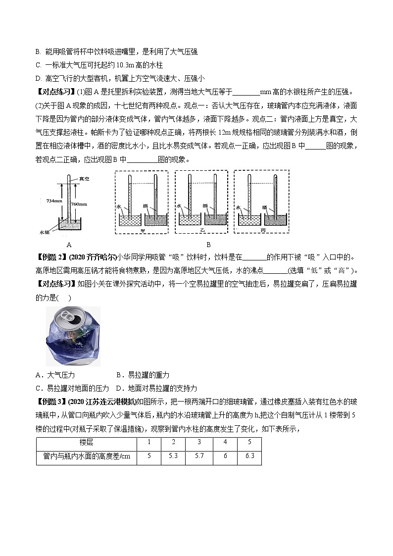 2021年中考物理微专题复习 专题10 气体压强中考问题（学生版）第2页