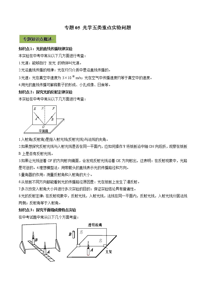 2021年中考物理微专题复习 专题05 中考光学五类重点实验问题（教师版含解析）第1页