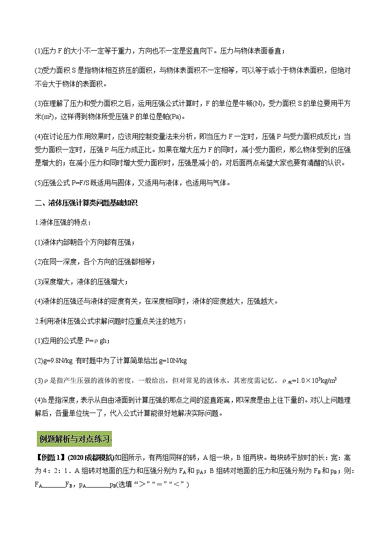 2021年中考物理微专题复习 专题09 中考压强计算类问题（教师版含解析）第2页