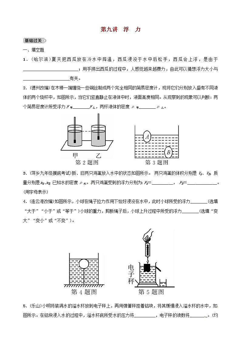 中考物理一轮复习第09讲《浮力》分层精练 (含答案)第1页