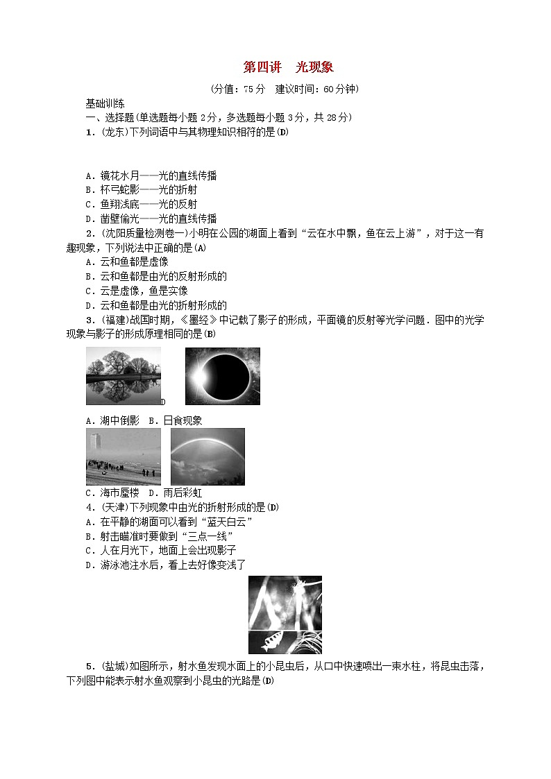 中考物理一轮复习第04讲《光现象》考点跟踪突破训练 (含答案)第1页