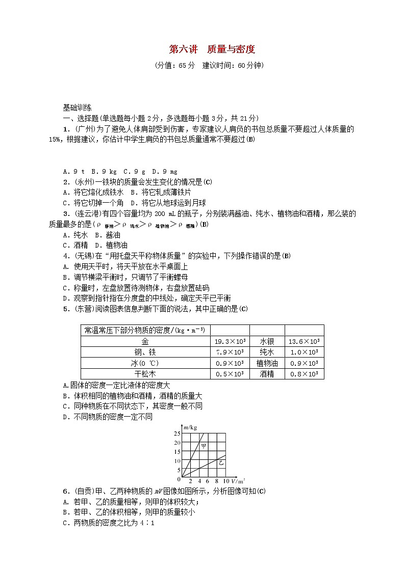 中考物理一轮复习第06讲《质量与密度》考点跟踪突破训练 (含答案)01