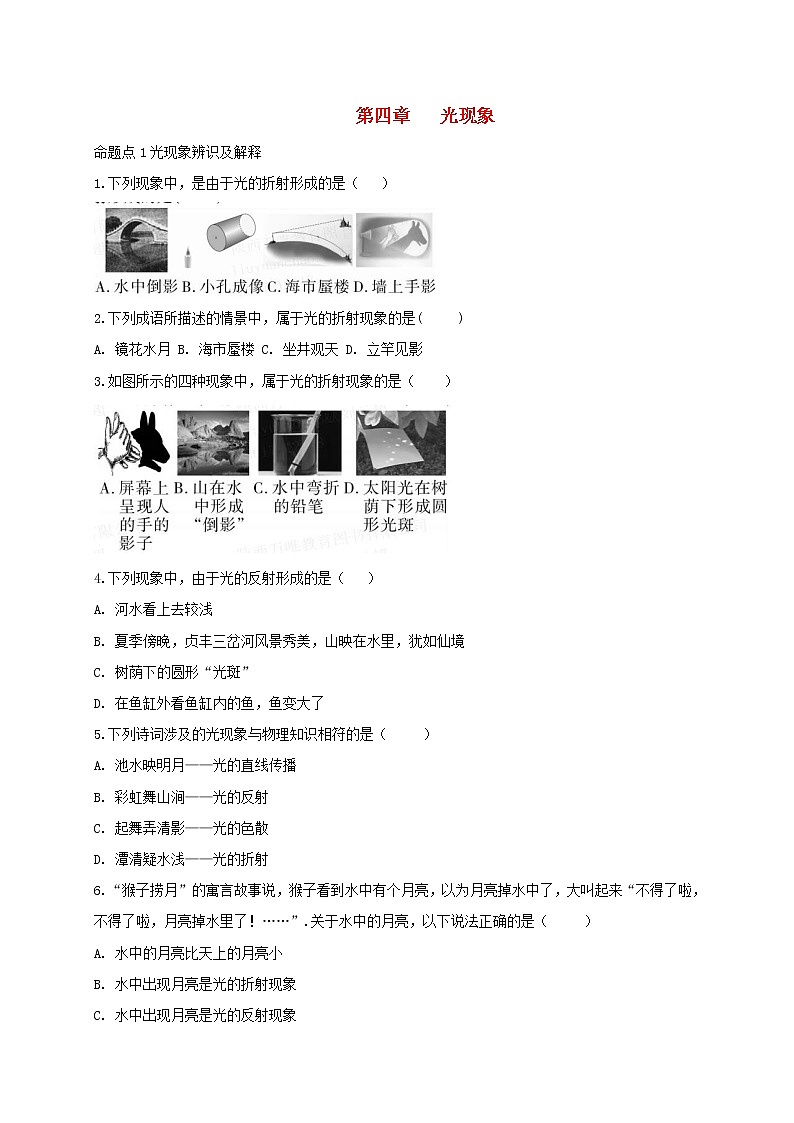 中考物理一轮复习夯实基础过教材第04章《光现象》复习真题面对面 (含答案)第1页