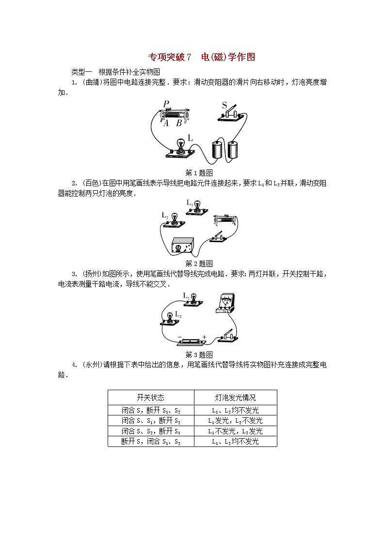 中考物理一轮复习夯实基础过教材专项复习突破7《电磁学作图》 (含答案)第1页
