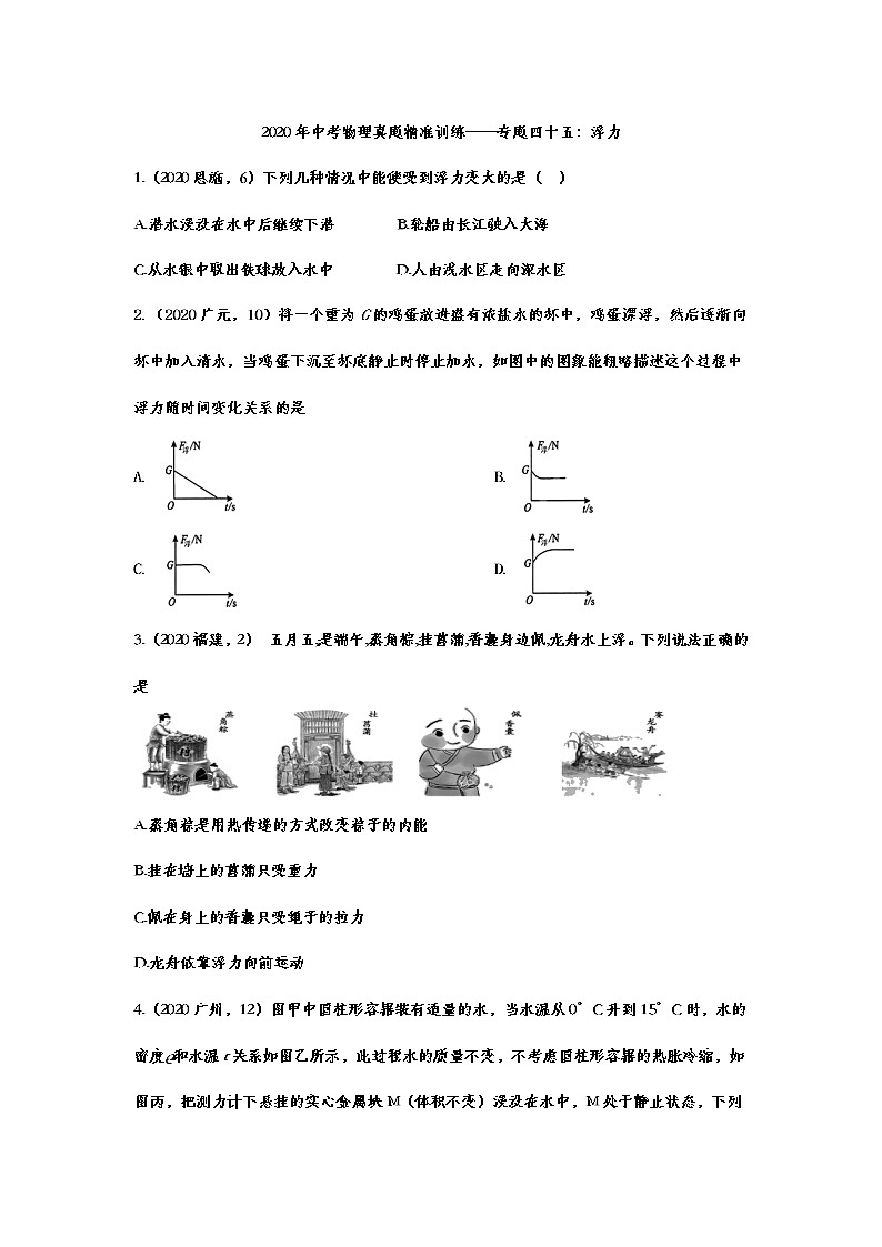 2021年中考物理真题精准训练——专题四十五：浮力第1页