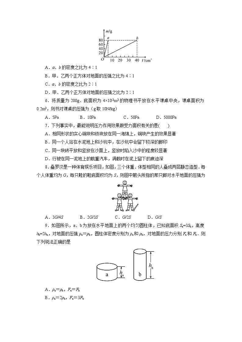 8.1压力的作用效果同步练习2021—2022学年沪科版八年级物理全一册（word版含答案）第2页