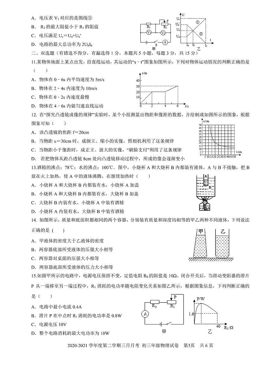 2021年深圳中学九年级一模物理试卷第3页