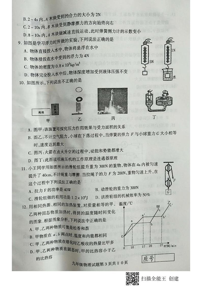 山东省临沂市费县2020届九年级中考二模物理试题及答案03
