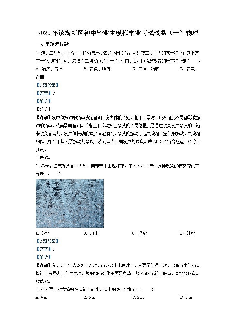 2020年天津市滨海新区中考一模物理试题（含解析）01