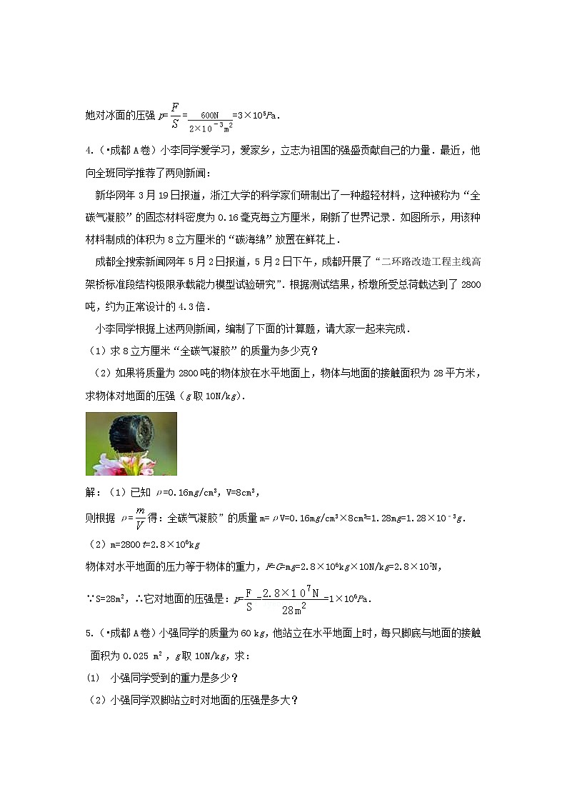 中考物理一轮复习第8讲《压强》考点通关练习（含答案）第2页