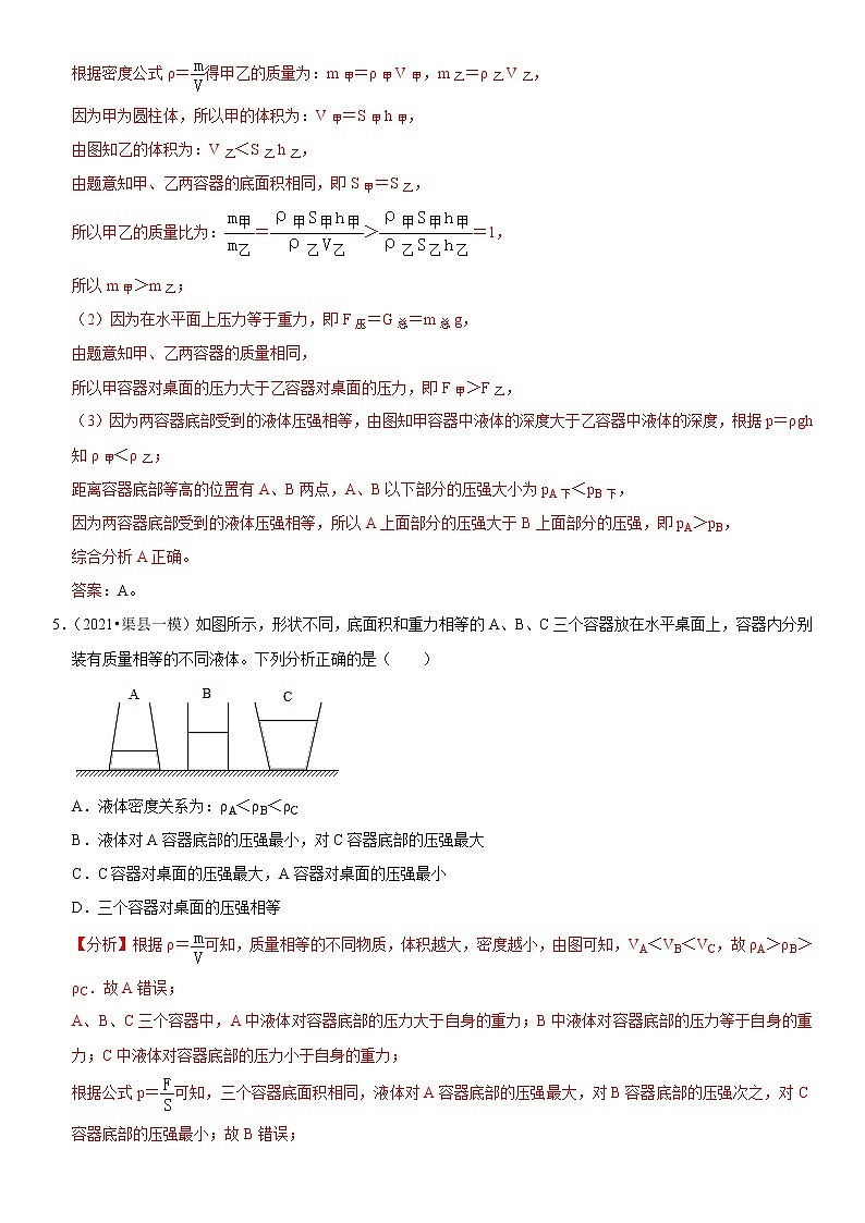 专题07 不规则容器的液体压强-疑难易错题精选（解析版）第3页