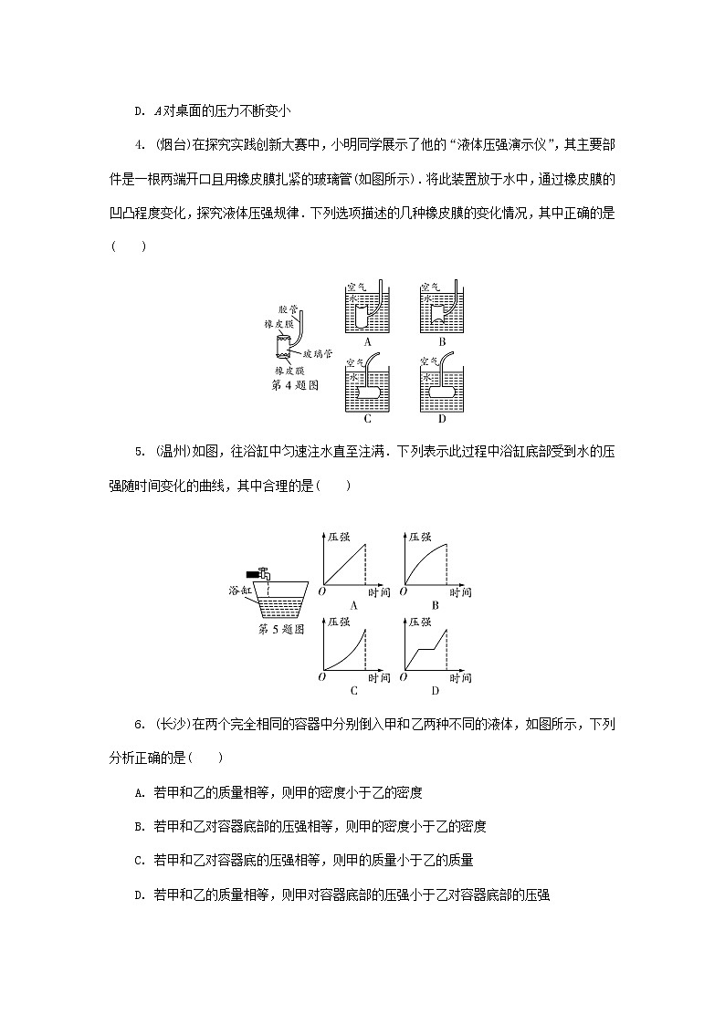 中考物理一轮复习基础过关复习集训10《压强第1节固体压强液体压强》练习册（含答案）02