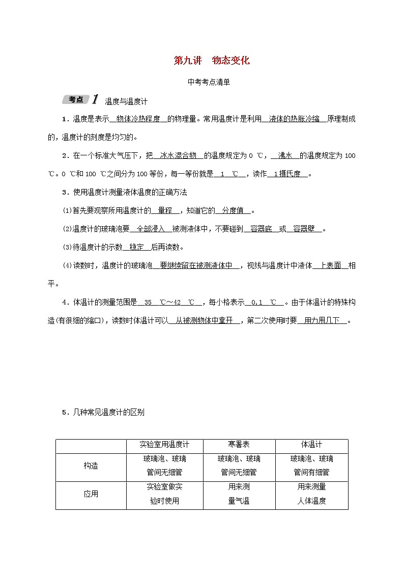 中考物理一轮复习讲与练第09讲《物态变化》（含答案）01