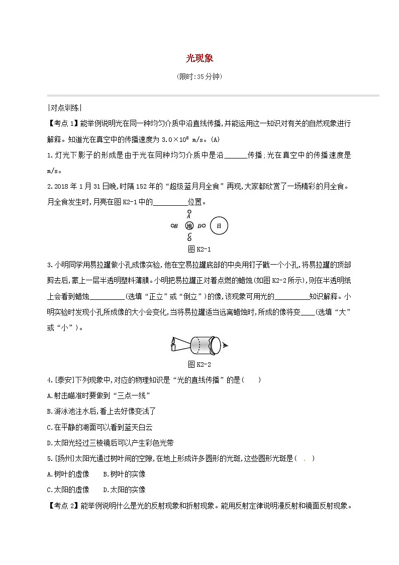 中考物理一轮复习02《光现象》课时练习（含答案）01